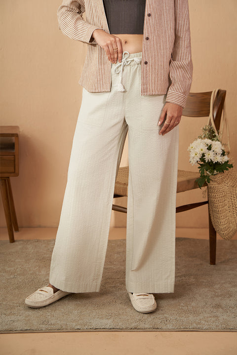 Seersucker Khaki Cotton Pants