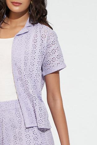 Lavender Co-ord Set Shirt And Shorts In Cotton Schiffli