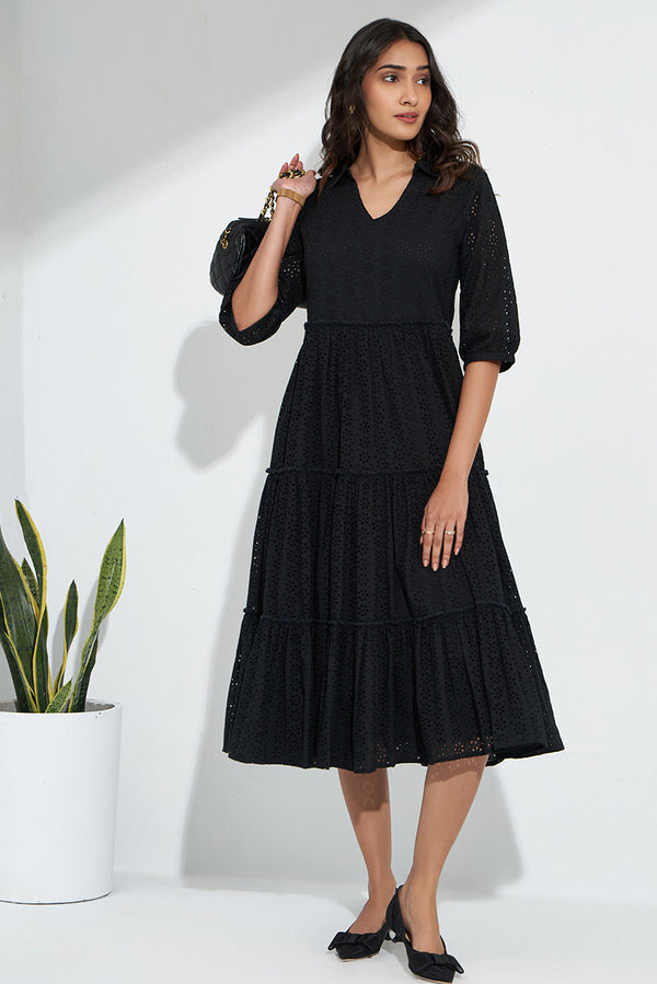 Black schiffli dress in cotton