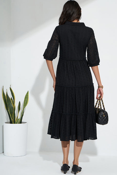 Black Schiffli Dress In Cotton