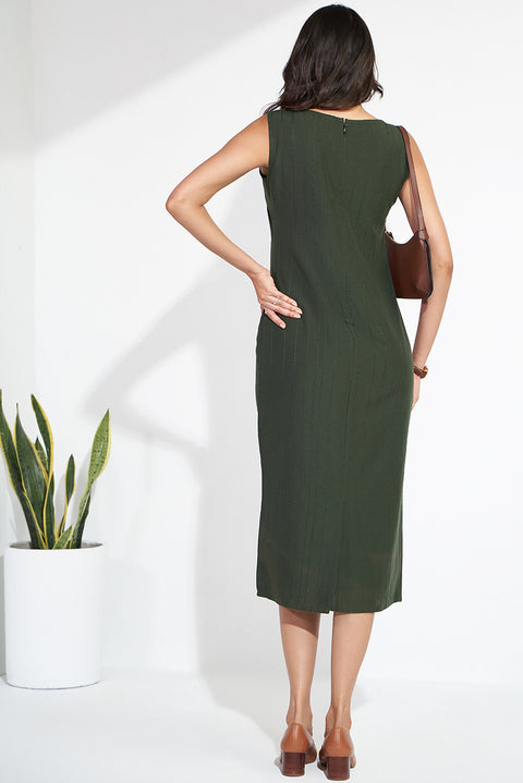 Green Woven Motifs Cotton Dress