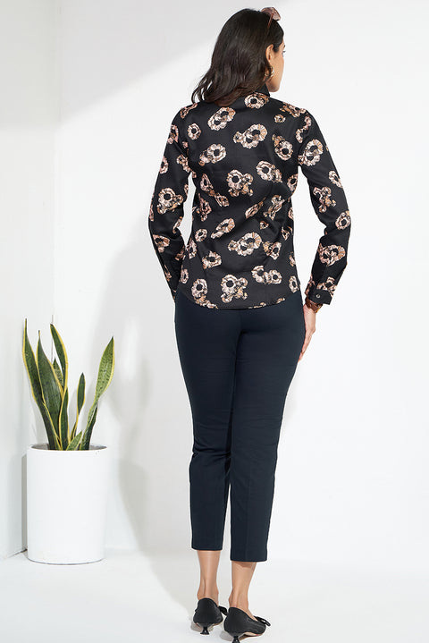 Black Printed Cotton Sateen Shirt