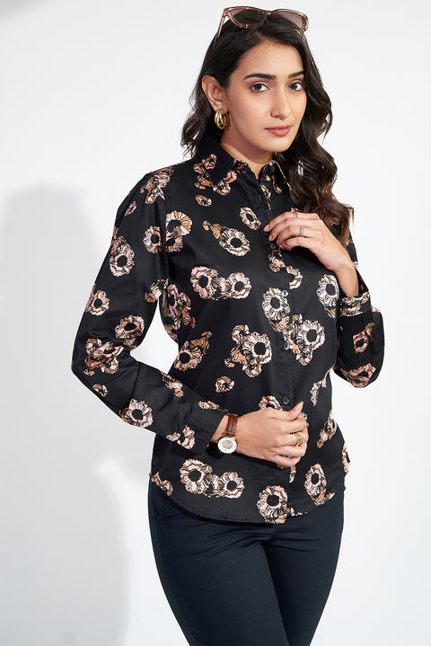 Black Printed Cotton Sateen Shirt