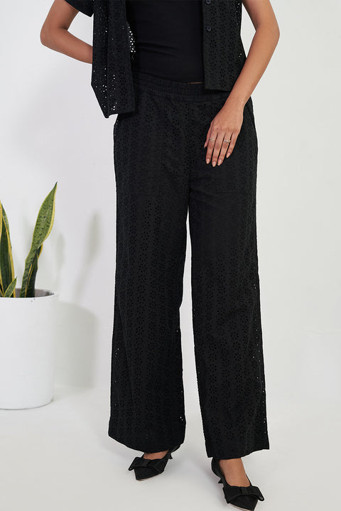 Black Schiffli Cotton Pants