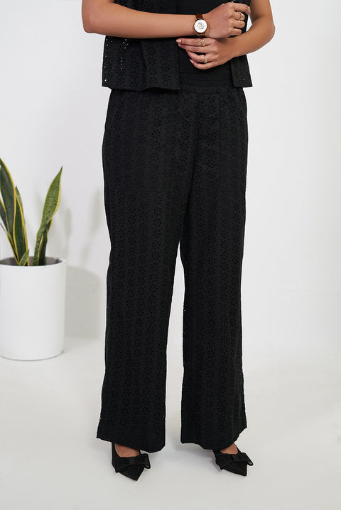 Black Schiffli Cotton Pants