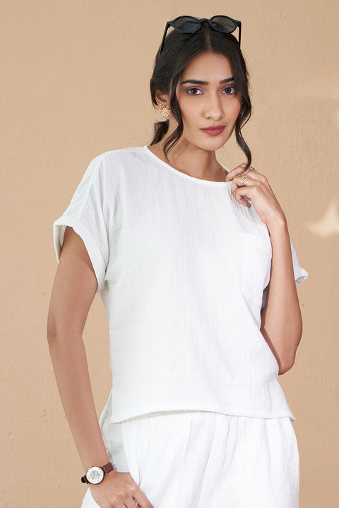 White Cotton Top In Light Weight Double Fabric