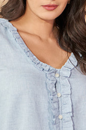 Pastel Blue Cotton Top In V Neck With Frill