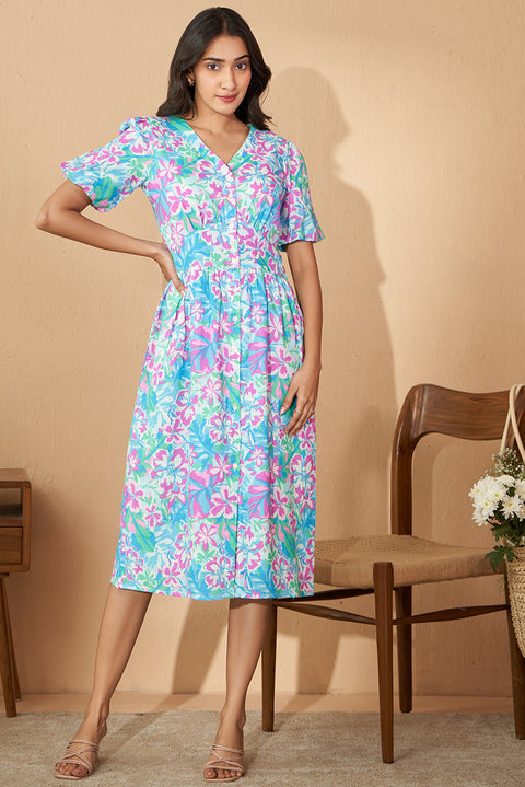 Printed Linen Blend Summer Dress