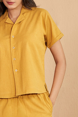 Mustard Yellow Cotton Co-ord Set Shirt And Trousers Set