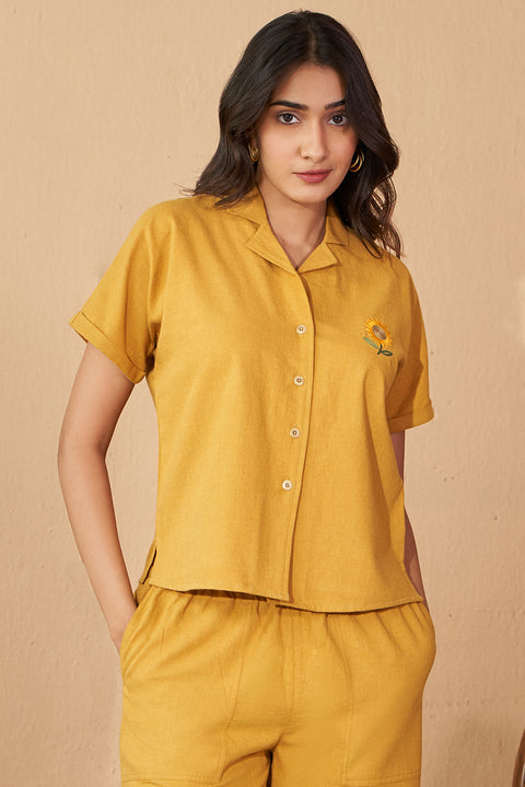 Mustard Yellow Cuban Collar Top