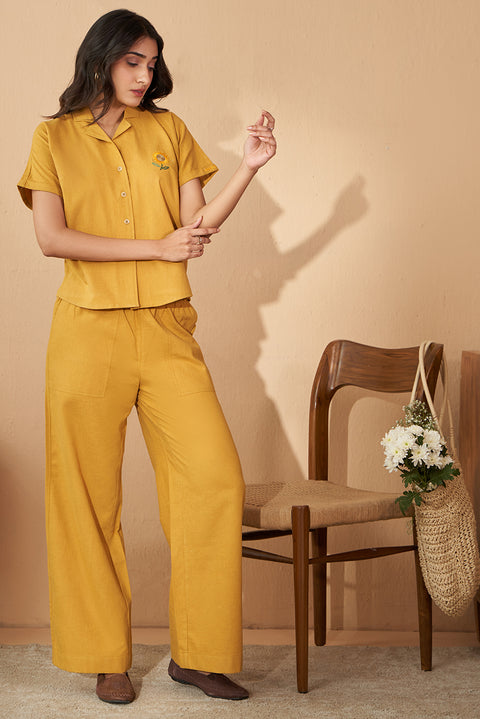 Mustard Yellow Cotton Co-ord Set Shirt And Trousers Set