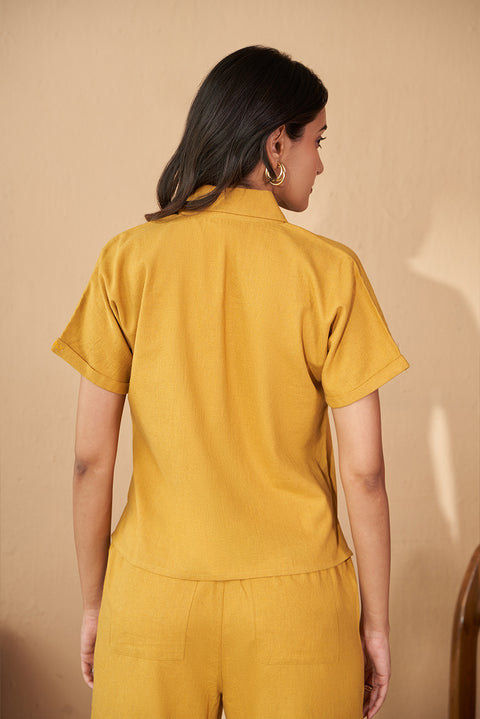 Mustard Yellow Cuban Collar Top