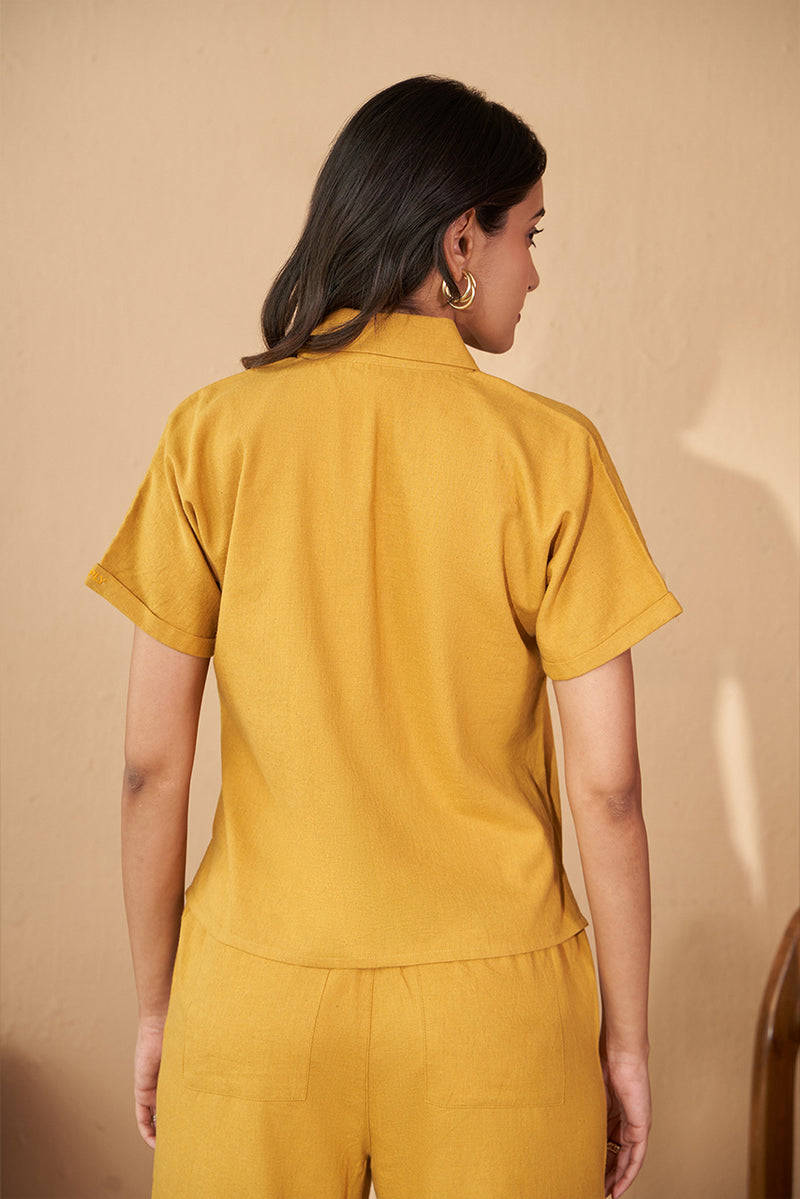 Mustard yellow cotton cord set shirt and trousers set