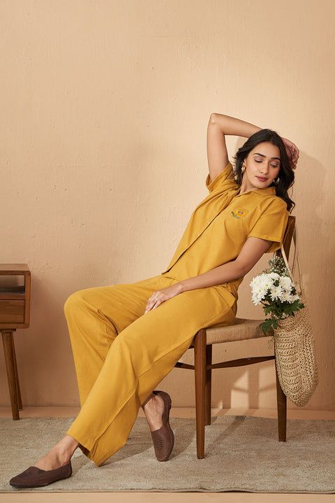 Mustard Yellow Cotton Co-ord Set Shirt And Trousers Set