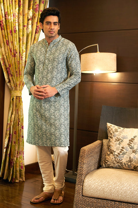 Paisley Linen Cotton Printed Kurta Set