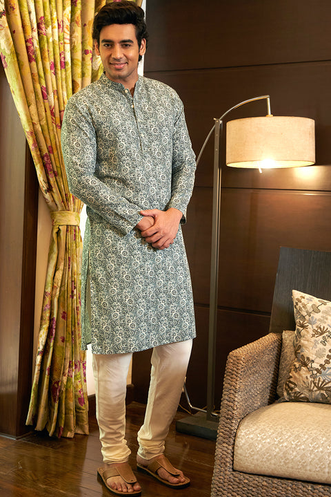 Paisley Linen Cotton Printed Kurta Set