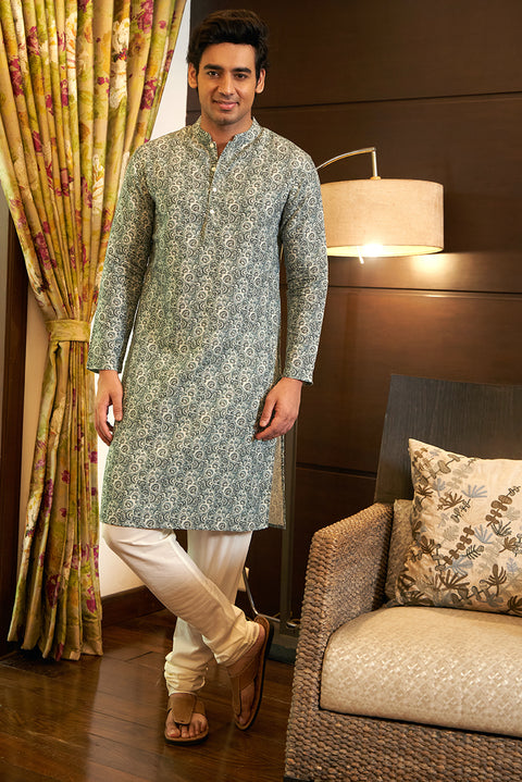 Paisley Linen Cotton Printed Kurta Set