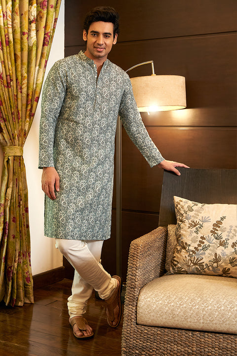 Paisley Linen Cotton Printed Kurta Set