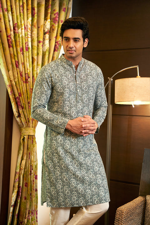 Paisley Linen Cotton Printed Kurta Set