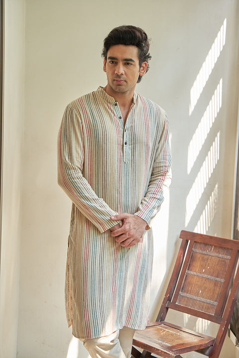 Multi Stripes Linen Cotton Kurta Set