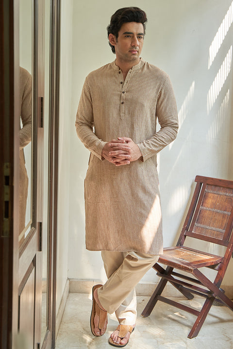 Stripes Linen Cotton Kurta Set