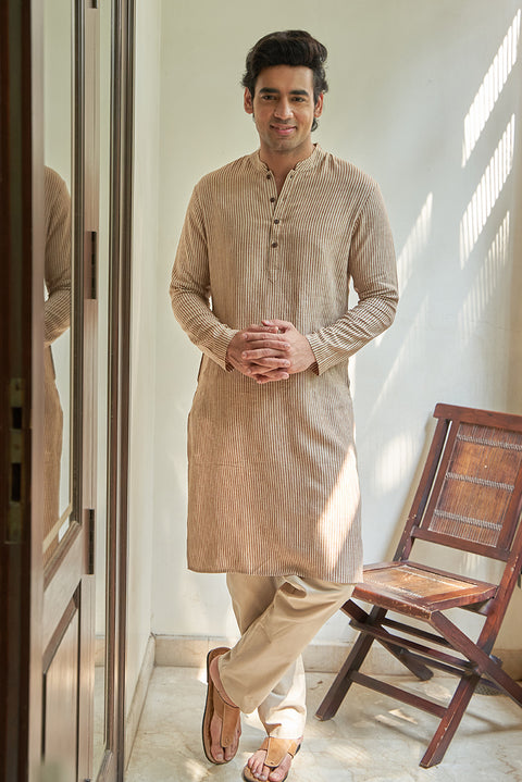 Stripes Linen Cotton Kurta Set