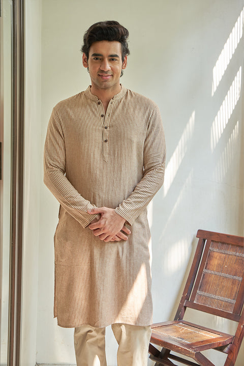 Stripes Linen Cotton Kurta Set