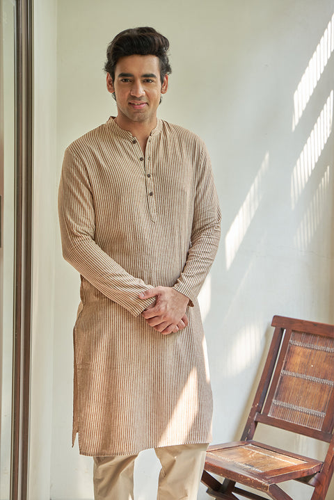 Stripes Linen Cotton Kurta Set