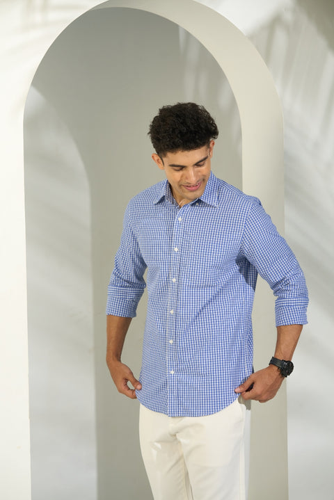White And Blue Checks Crisp Cotton Shirt