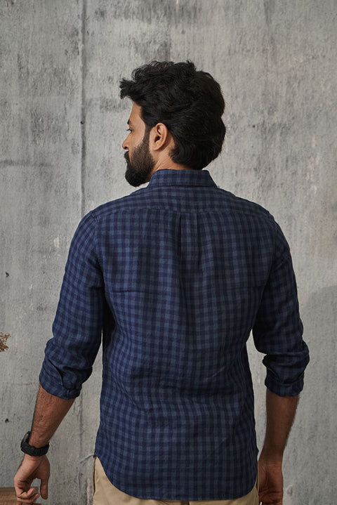 Classic Checks Navy Linen Shirt