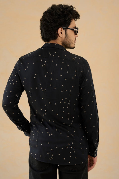 Midnight Mirage Black Printed Modal Shirt