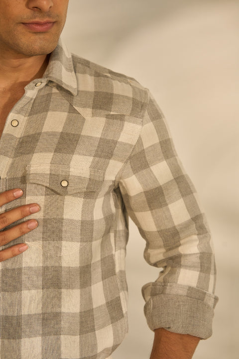 Western Model Melange Buffalo Checks Snap Button Shirt