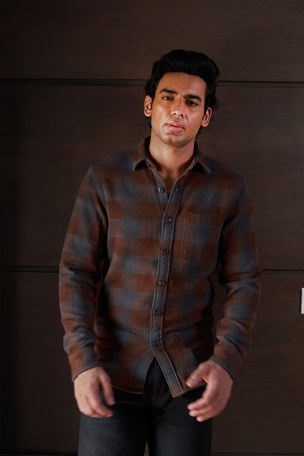Brick Red Plaid Flannel Shirt for Men