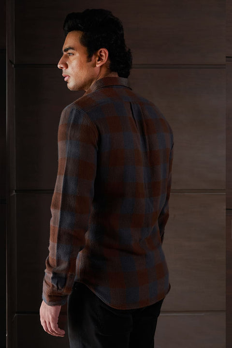 Brick Red Checks Flannel 100% Cotton Shirt