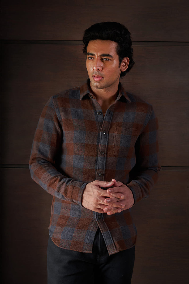 Brick Red Plaid Flannel Shirt for Men