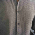 close view grey waffle dobby cotton shirt for men with tonal buttons