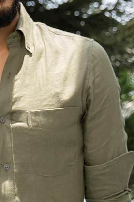 Sage Green Full Sleeves Pure Linen Shirt