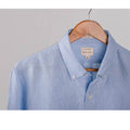 collar view of blue pure linen shirt 