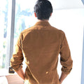 custom made coffee brown corduroy shirt for men back view