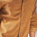 custom made coffee brown corduroy shirt for men close view