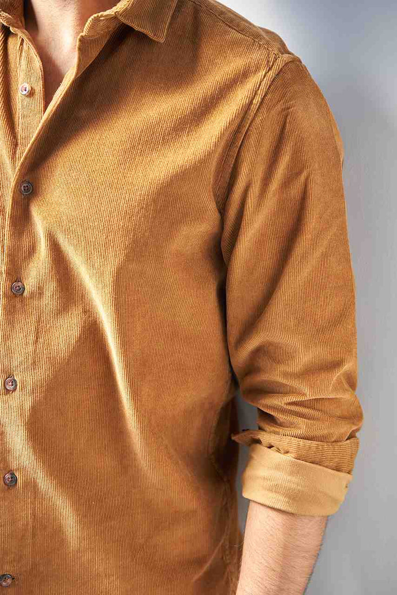 custom made coffee brown corduroy shirt for men sleeves view