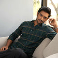 deep green cotton madras check shirt for men