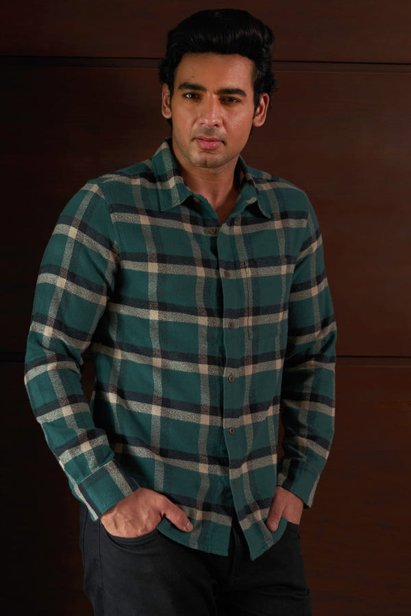 Green Checked Flannel Shirt for winter wear