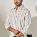 full sleeves ivory cotton striped shirt