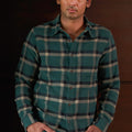 Green checked recyclable flannel shirt front view