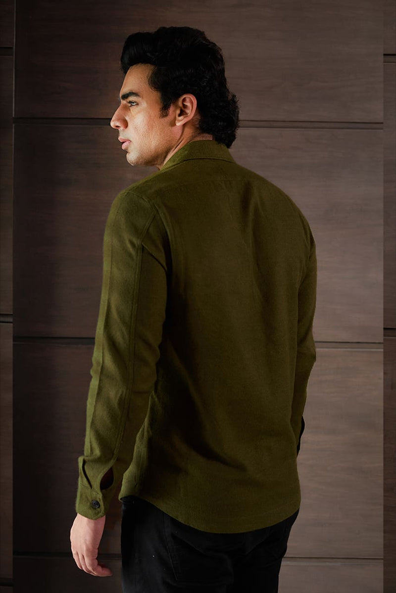 Green Shacket Shirt for Men - Brushed Fabric