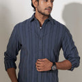 grey striped cotton woven shirt full sleeves