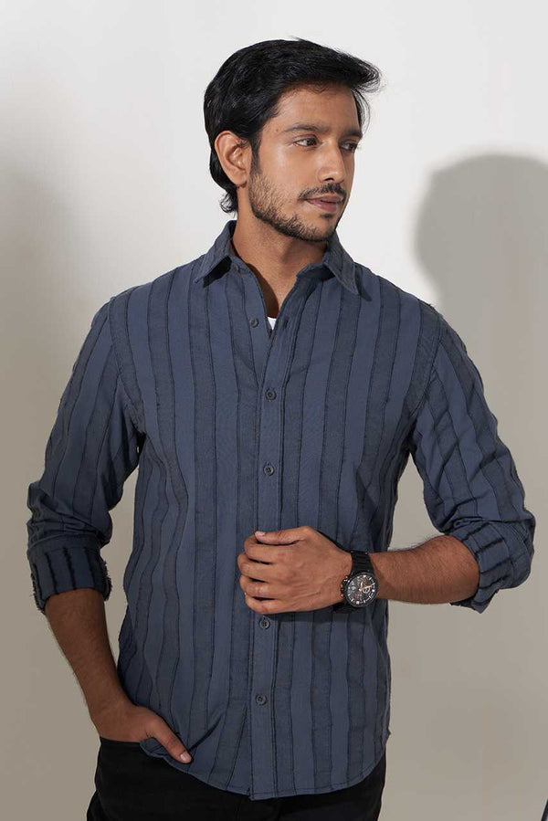 grey striped cotton woven shirt full sleeves