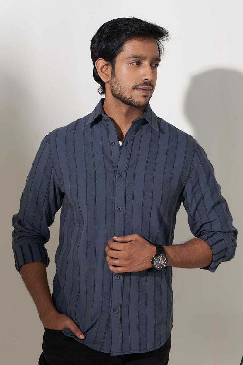 grey striped cotton woven shirt full sleeves