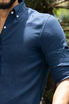 Ink Blue Full Sleeve Pure Linen Shirt For Men With Single Pocket